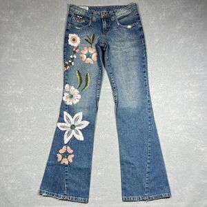Vintage Y2K BoluFe Jeans Floral Embroidered Flared Size 32x34 US Dark Wash